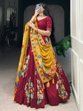 Spectacular Maroon Foil Work Tussar Silk Lehenga Choli With Dupatta - Zeel Clothing