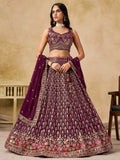 Spectacular Maroon Sequins Embroidery Georgette Wedding Wear Lehenga Choli