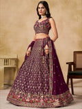 Spectacular Maroon Sequins Embroidery Georgette Wedding Wear Lehenga Choli