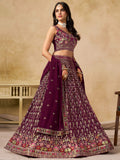 Spectacular Maroon Sequins Embroidery Georgette Wedding Wear Lehenga Choli