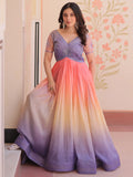 Spectacular Multi-Color Pearl Work Organza Event Wear Gown - Zeel Clothing