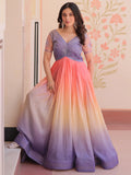 Spectacular Multi-Color Pearl Work Organza Event Wear Gown - Zeel Clothing