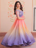 Spectacular Multi-Color Pearl Work Organza Event Wear Gown - Zeel Clothing