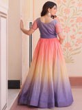 Spectacular Multi-Color Pearl Work Organza Event Wear Gown - Zeel Clothing