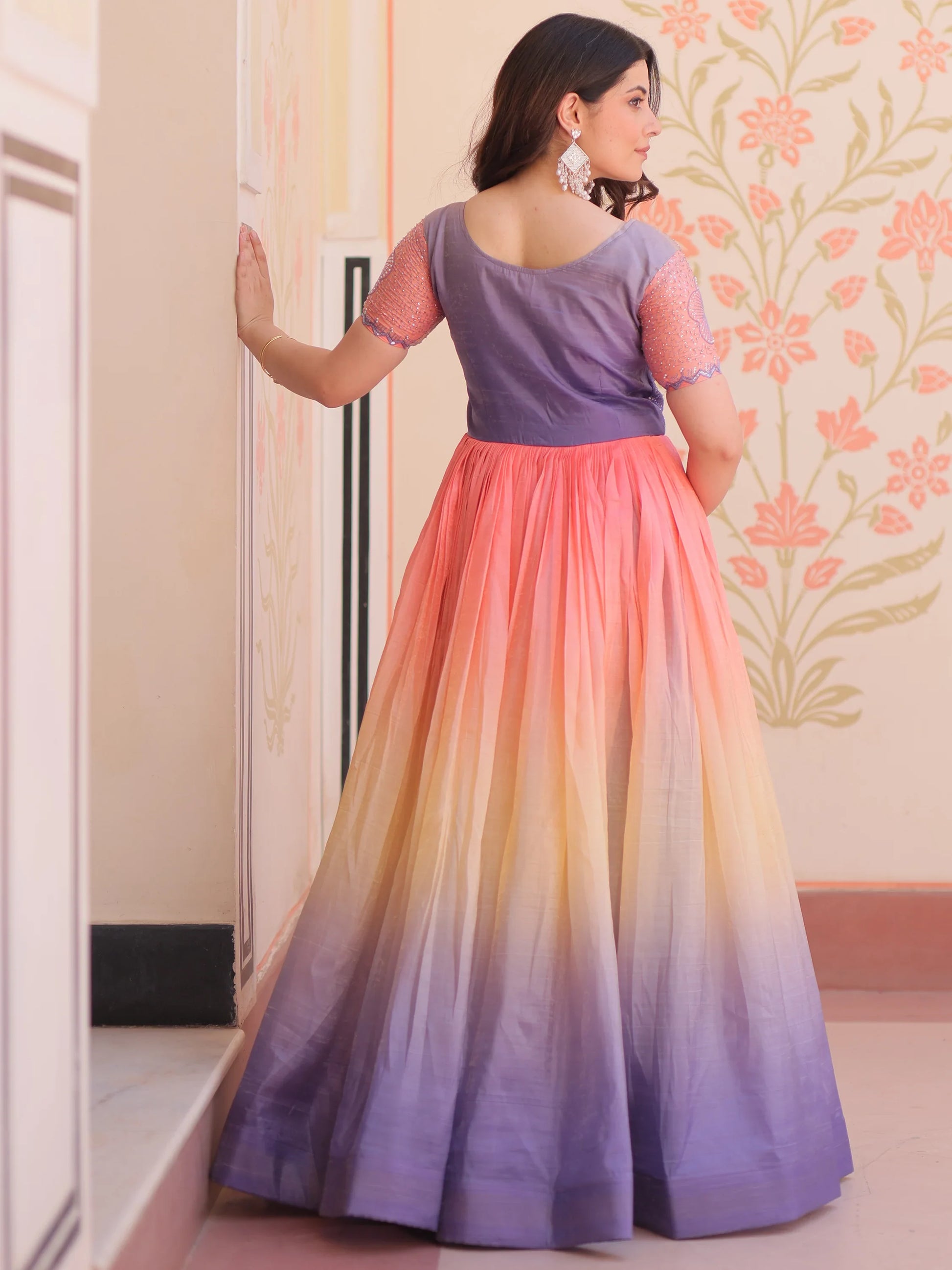 Spectacular Multi-Color Pearl Work Organza Event Wear Gown - Zeel Clothing
