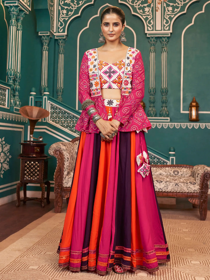 Spectacular Multi-Color Rayon Navratri Lehenga Choli With Jacket - Zeel Clothing