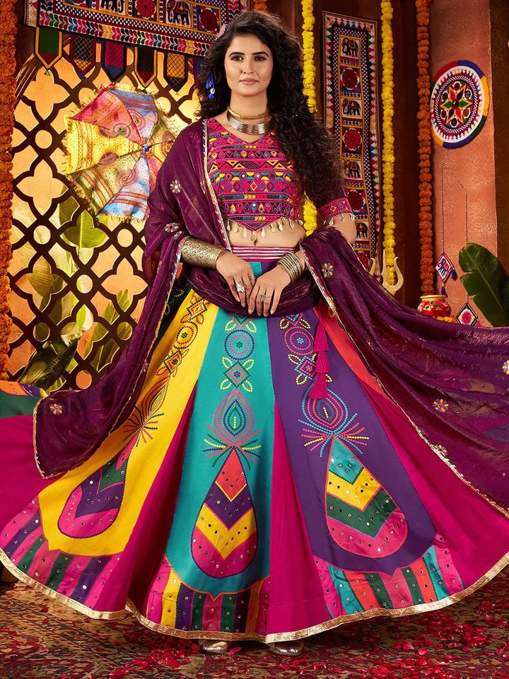Spectacular Multi-Color Silk Lehenga With Multi Thread Work Choli And Dupatta - Zeel Clothing