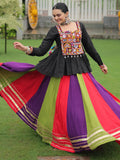 Spectacular Muti-Color Rayon Navratri Wear Lehenga With Gamthi Work Peplum Top - Zeel Clothing