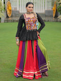 Spectacular Muti-Color Rayon Navratri Wear Lehenga With Gamthi Work Peplum Top - Zeel Clothing