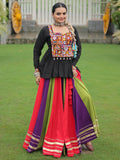 Spectacular Muti-Color Rayon Navratri Wear Lehenga With Gamthi Work Peplum Top - Zeel Clothing