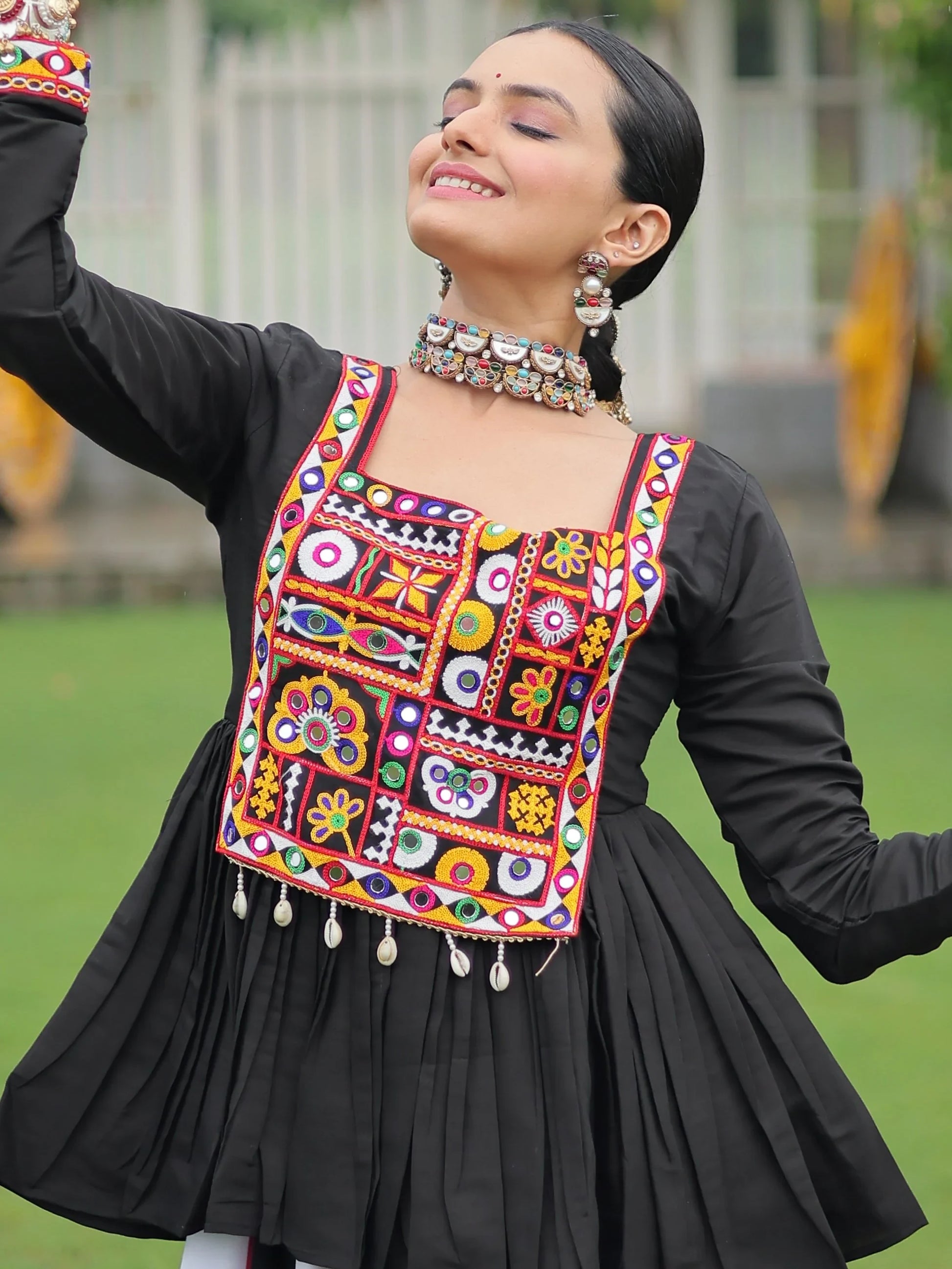 Spectacular Muti-Color Rayon Navratri Wear Lehenga With Gamthi Work Peplum Top - Zeel Clothing