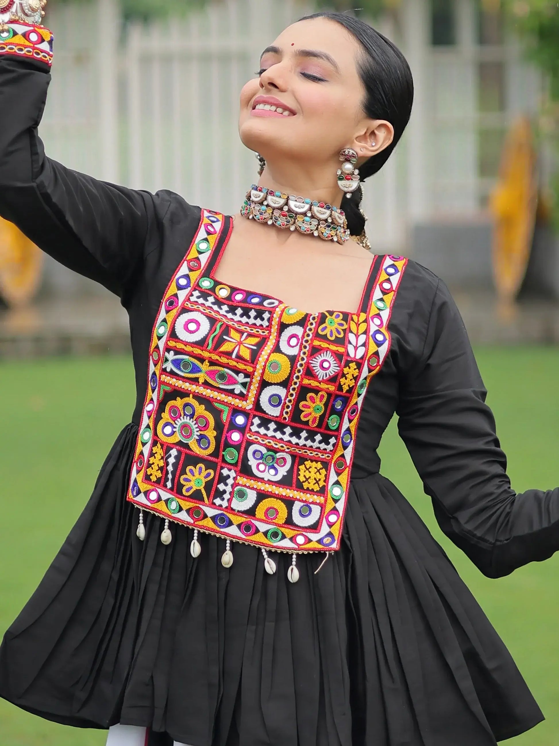 Spectacular Muti-Color Rayon Navratri Wear Lehenga With Gamthi Work Peplum Top - Zeel Clothing