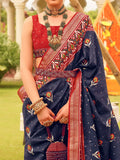 Spectacular Navy-Blue Patola Printed Silk Wedding Wear Saree - Zeel Clothing