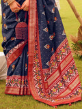 Spectacular Navy-Blue Patola Printed Silk Wedding Wear Saree - Zeel Clothing