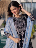 Spectacular Navy Blue Zari Embroidery Velvet Wedding Wear Salwar Kameez
