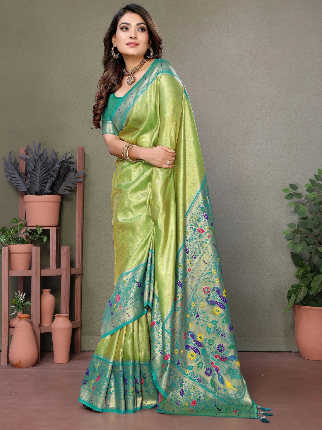 Spectacular Olive Green Zari Weaving Banarasi Silk Traditional Wear Saree - Zeel Clothing
