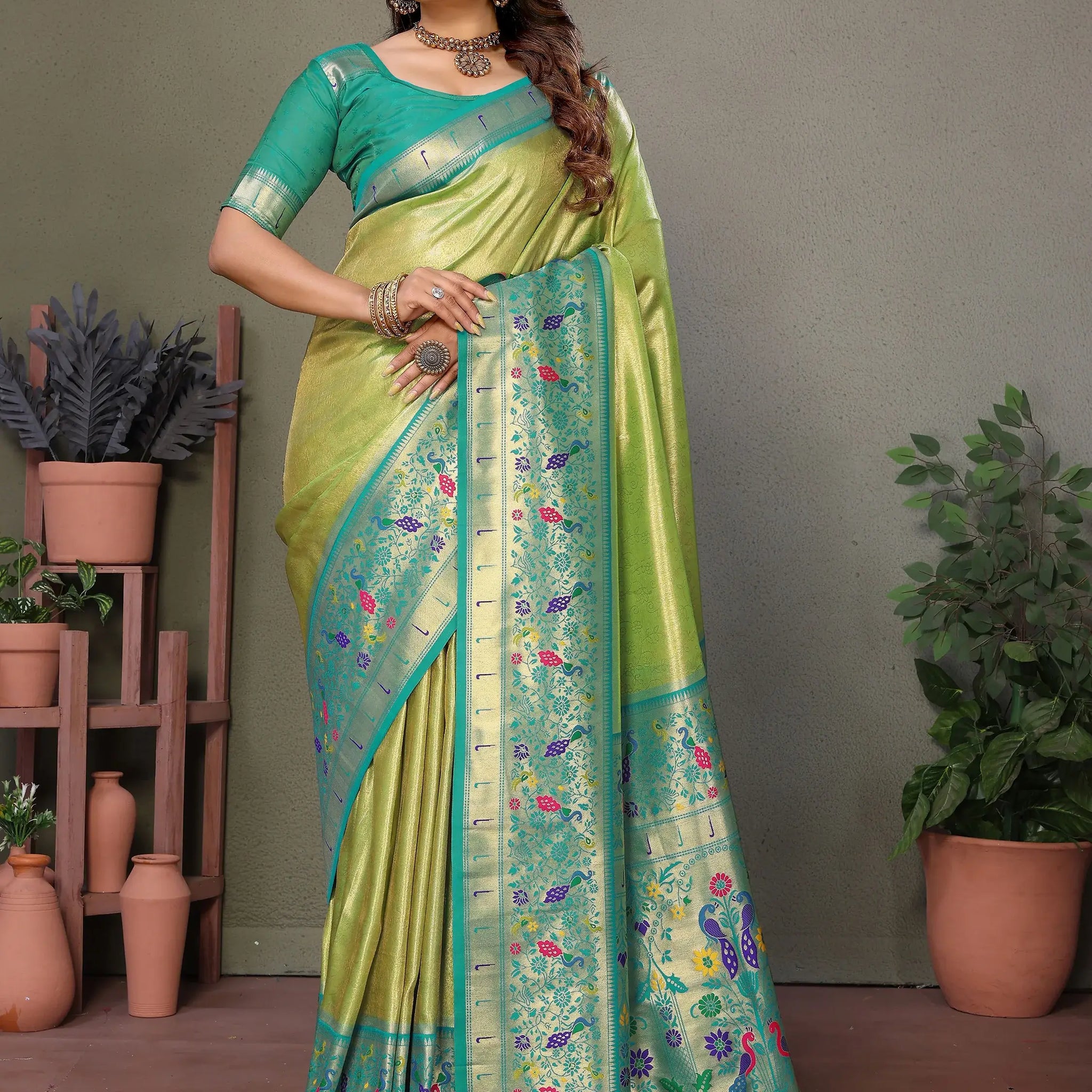 Spectacular Olive Green Zari Weaving Banarasi Silk Traditional Wear Saree - Zeel Clothing