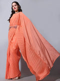 Spectacular Orange Chinon Festival Wear Saree With Embroidered Blouse - Zeel Clothing