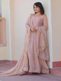 Spectacular Peach Chiffon Event Wear Gown With Sequin Dupatta - Zeel Clothing
