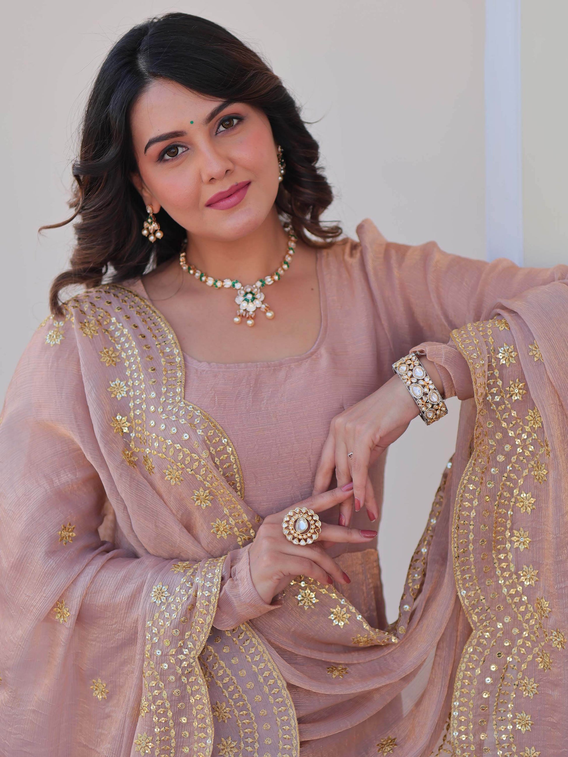 Spectacular Peach Chiffon Event Wear Gown With Sequin Dupatta - Zeel Clothing