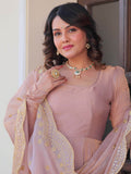 Spectacular Peach Chiffon Event Wear Gown With Sequin Dupatta - Zeel Clothing