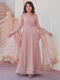 Spectacular Peach Chiffon Event Wear Gown With Sequin Dupatta - Zeel Clothing