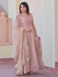 Spectacular Peach Chiffon Event Wear Gown With Sequin Dupatta - Zeel Clothing