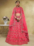 Spectacular Peach Sequins Work Slub Silk Traditional Wear Lehenga Choli - Zeel Clothing