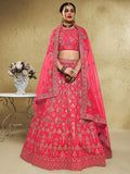 Spectacular Peach Sequins Work Slub Silk Traditional Wear Lehenga Choli - Zeel Clothing