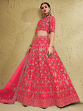 Spectacular Peach Sequins Work Slub Silk Traditional Wear Lehenga Choli - Zeel Clothing
