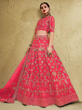 Spectacular Peach Sequins Work Slub Silk Traditional Wear Lehenga Choli - Zeel Clothing