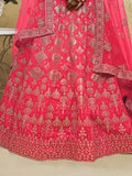 Spectacular Peach Sequins Work Slub Silk Traditional Wear Lehenga Choli - Zeel Clothing