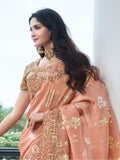 Spectacular Peach Zari Weaving Organza Festival Wear Saree With Blouse - Zeel Clothing