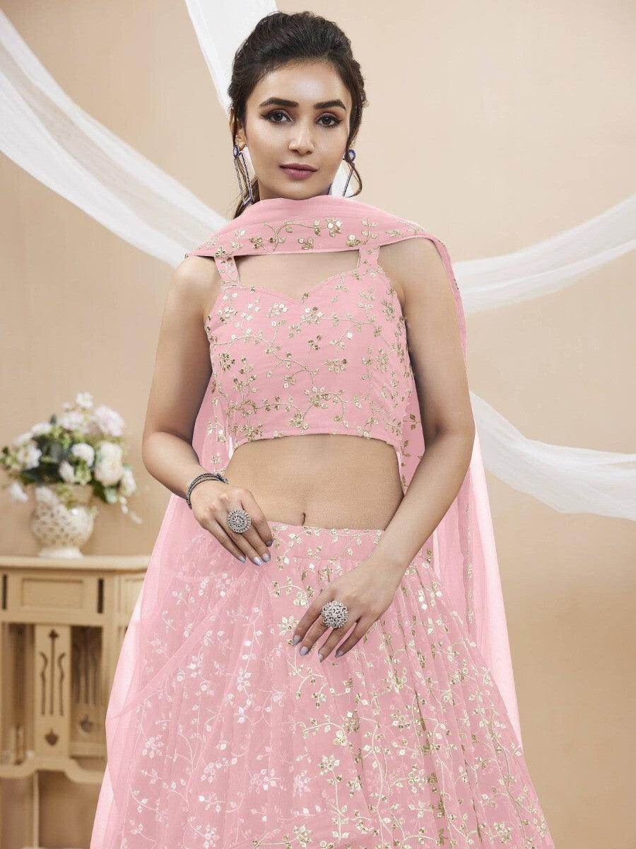 Spectacular Pink Sequins Georgette Wedding Wear Lehenga Choli - Zeel Clothing