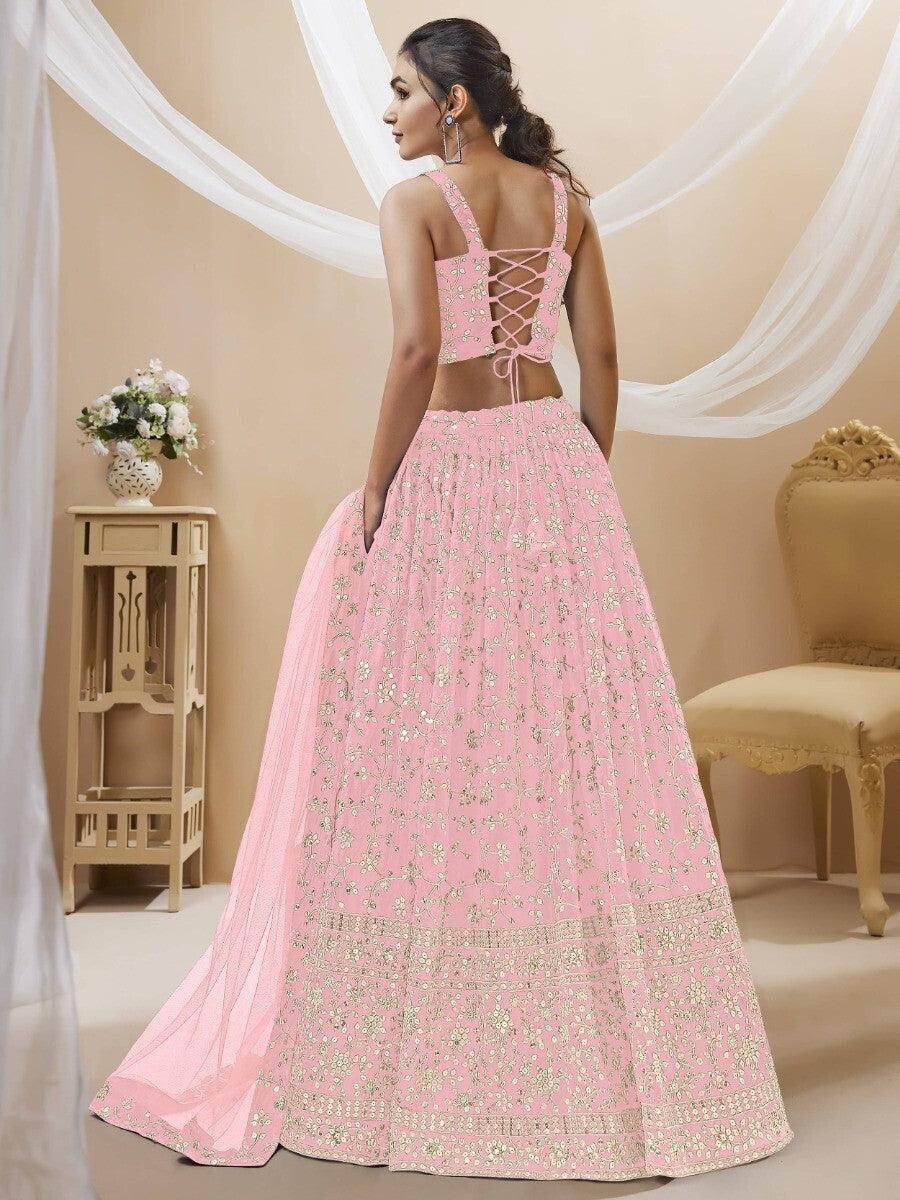 Spectacular Pink Sequins Georgette Wedding Wear Lehenga Choli - Zeel Clothing