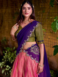 Spectacular Pink Zari Weaving Kanchipuram Silk Festive Special Half Saree Lehenga - Zeel Clothing