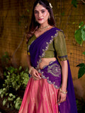 Spectacular Pink Zari Weaving Kanchipuram Silk Festive Special Half Saree Lehenga - Zeel Clothing