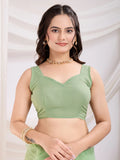 Spectacular Pista Green Thread Embroidery Net Festive Wear Saree - Zeel Clothing