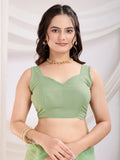Spectacular Pista Green Thread Embroidery Net Festive Wear Saree - Zeel Clothing