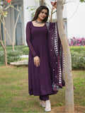 Spectacular Purple Georgette Anarkali Pant Suit With Dupatta - Zeel Clothing
