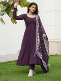 Spectacular Purple Georgette Anarkali Pant Suit With Dupatta - Zeel Clothing