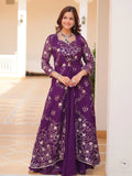 Spectacular Purple Sequins Georgette Wedding Wear Palazzo Suit With Shrug - Zeel Clothing
