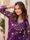 Spectacular Purple Sequins Georgette Wedding Wear Palazzo Suit With Shrug - Zeel Clothing