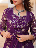 Spectacular Purple Sequins Georgette Wedding Wear Palazzo Suit With Shrug - Zeel Clothing