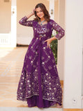 Spectacular Purple Sequins Georgette Wedding Wear Palazzo Suit With Shrug - Zeel Clothing