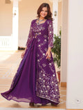 Spectacular Purple Sequins Georgette Wedding Wear Palazzo Suit With Shrug - Zeel Clothing