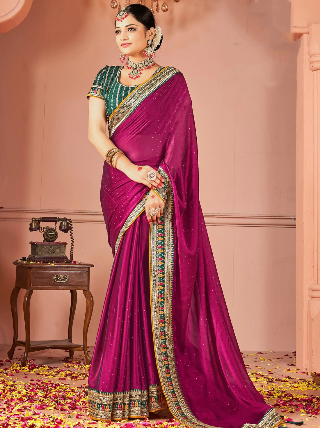 Spectacular Purple Swarovski Work Silk Party Wear Saree With Blouse - Zeel Clothing