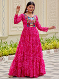 Spectacular Rani Pink Bandhani Printed Georgette Navratri Special Gown - Zeel Clothing