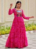 Spectacular Rani Pink Bandhani Printed Georgette Navratri Special Gown - Zeel Clothing