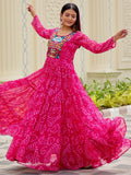 Spectacular Rani Pink Bandhani Printed Georgette Navratri Special Gown - Zeel Clothing